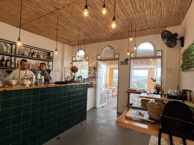 Small restaurant on the beach at Son Xoriguer, Ciutadella, Menorca, Balearic Islands